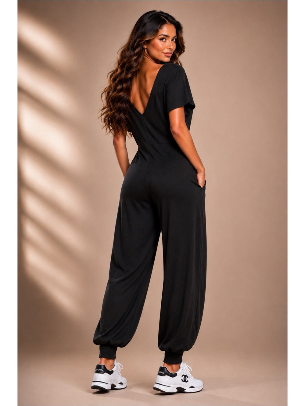 NWT V-Back Barrel Leg Jumpsuit - Black
